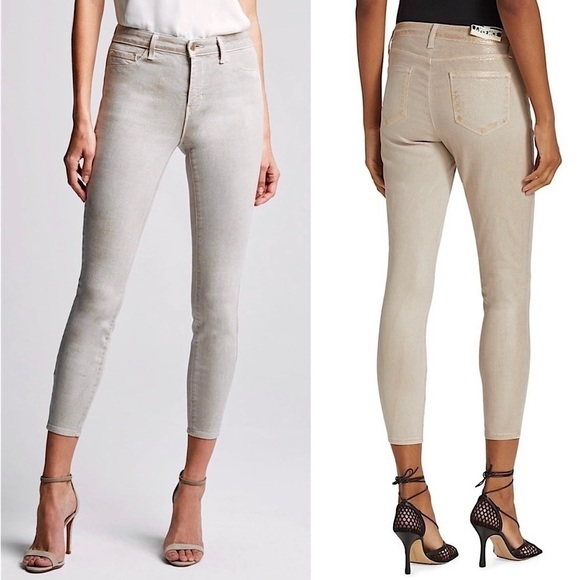 NEW L'AGENCE Margot High Waist Ankle Crop Glitter Coated Denim Skinny Jeans 25 - Picture 4 of 13